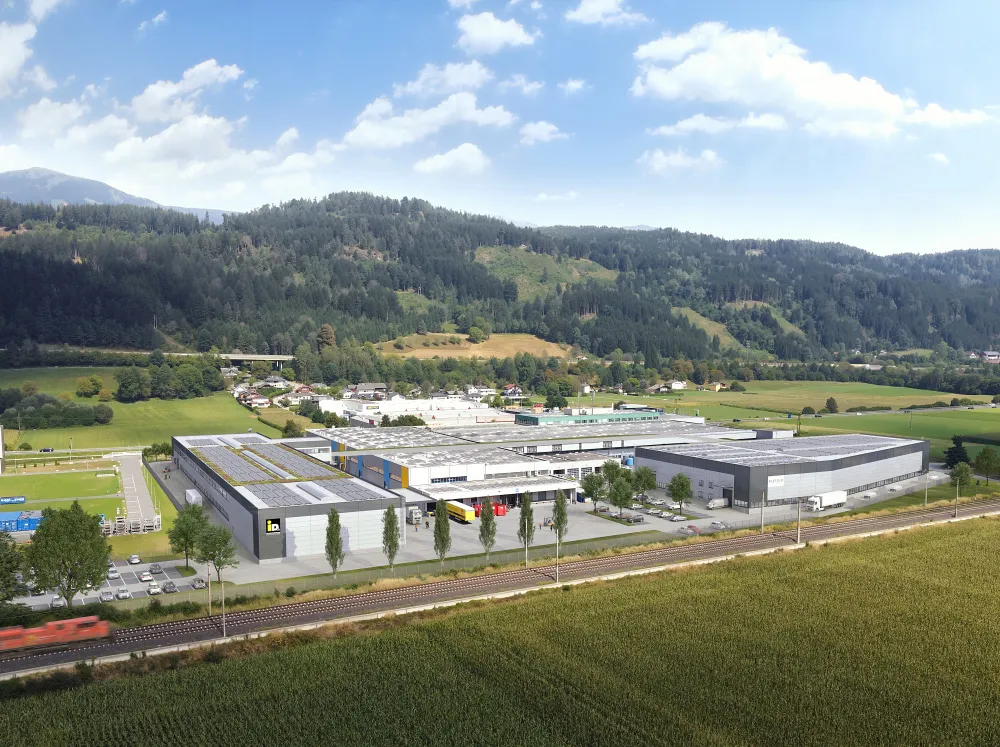 Multifunktionshalle von Pletzer Immobilien in Spittal an der Drau mit 4.700 m² Nutzfläche, Erweiterung um mehrere Halleneinheiten, Fertigstellung April 2025.